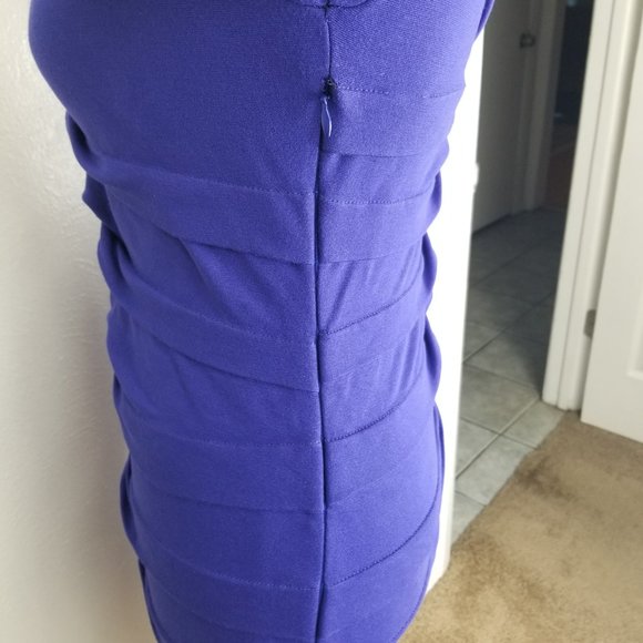 Nicole Miller Studio One Mock Neck Pleated Fitted Dress Blue Small - Picture 15 of 16